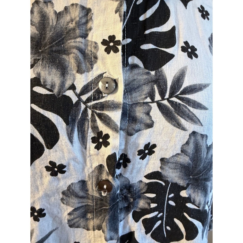 Hot Cotton by Marc Ware 100% Linen Tropical Floral Button Up Shirt Black White M - Picture 4 of 8